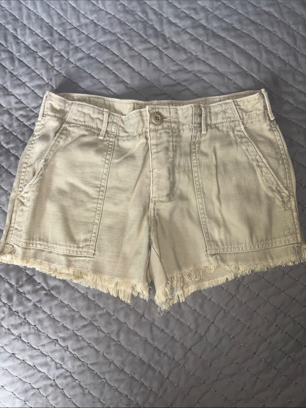 American Eagle Outfitters Light Beige Frayed Hem Denim Shorts